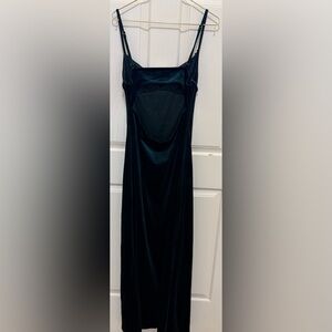 Emerald Green Velvet Babydoll Empire Waist Formal Maxi Dress
